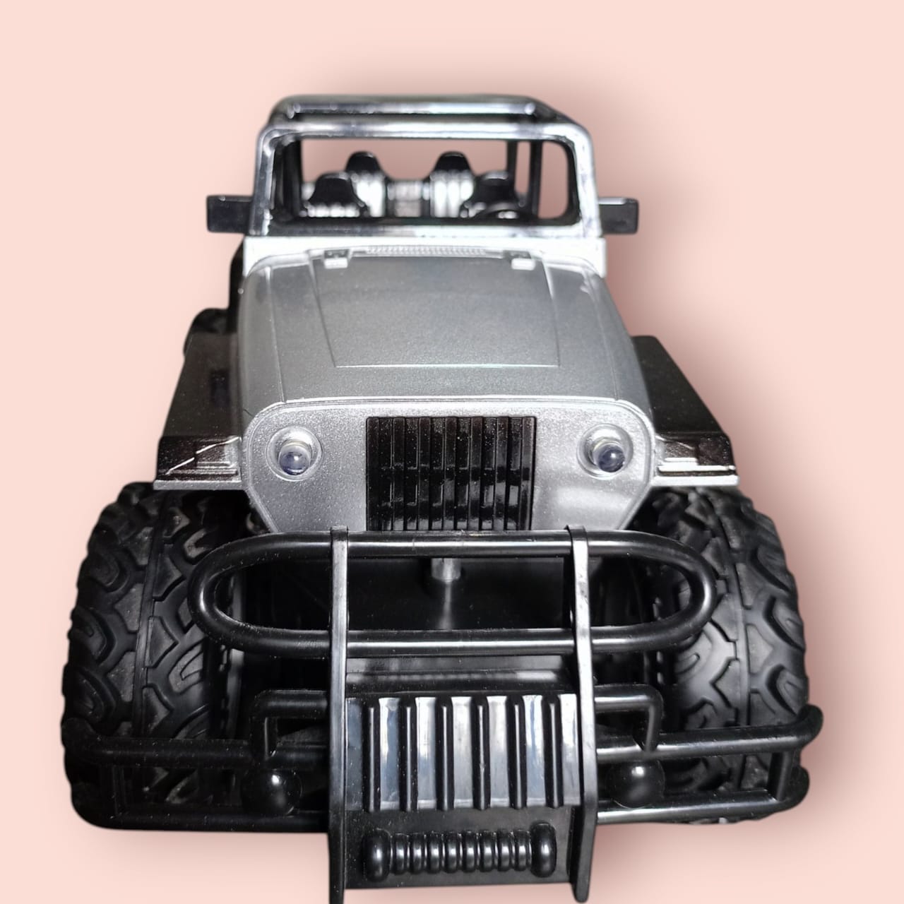 Remote Control Monster Jeep Toy – Metallic Silver with Big Wheels