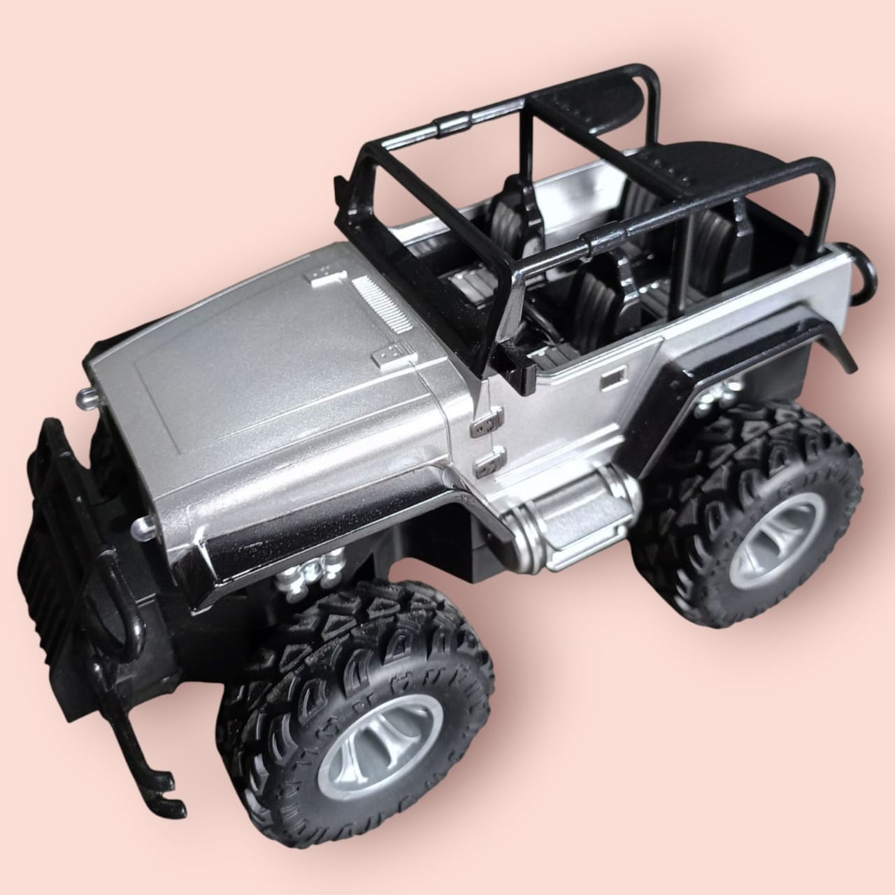 Remote Control Monster Jeep Toy – Metallic Silver with Big Wheels