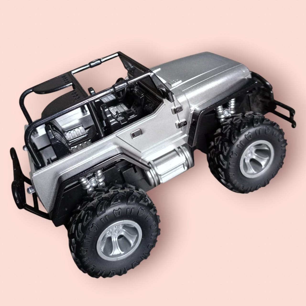 Remote Control Monster Jeep Toy – Metallic Silver with Big Wheels thumbnail