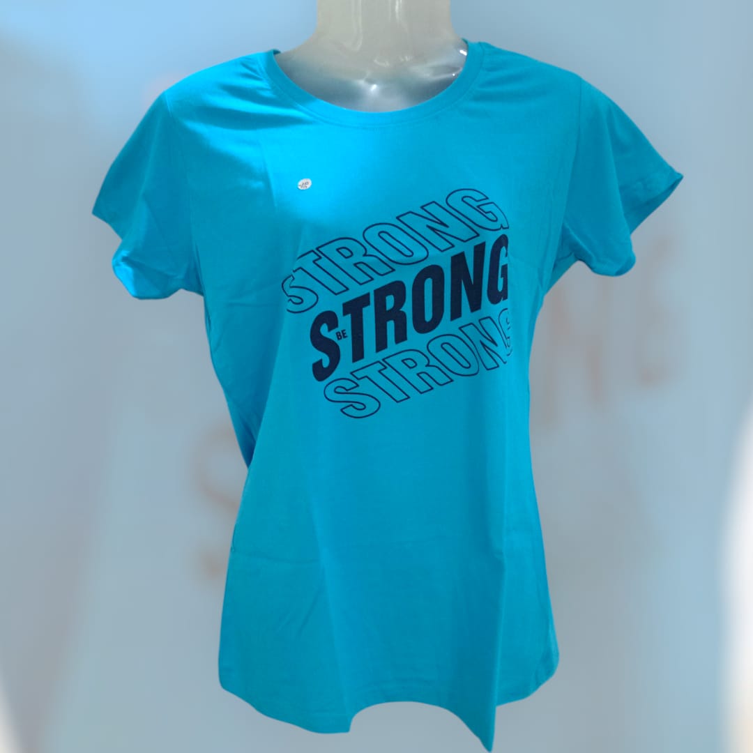 Women's Sky Blue "Be Strong" Printed T-Shirt thumbnail