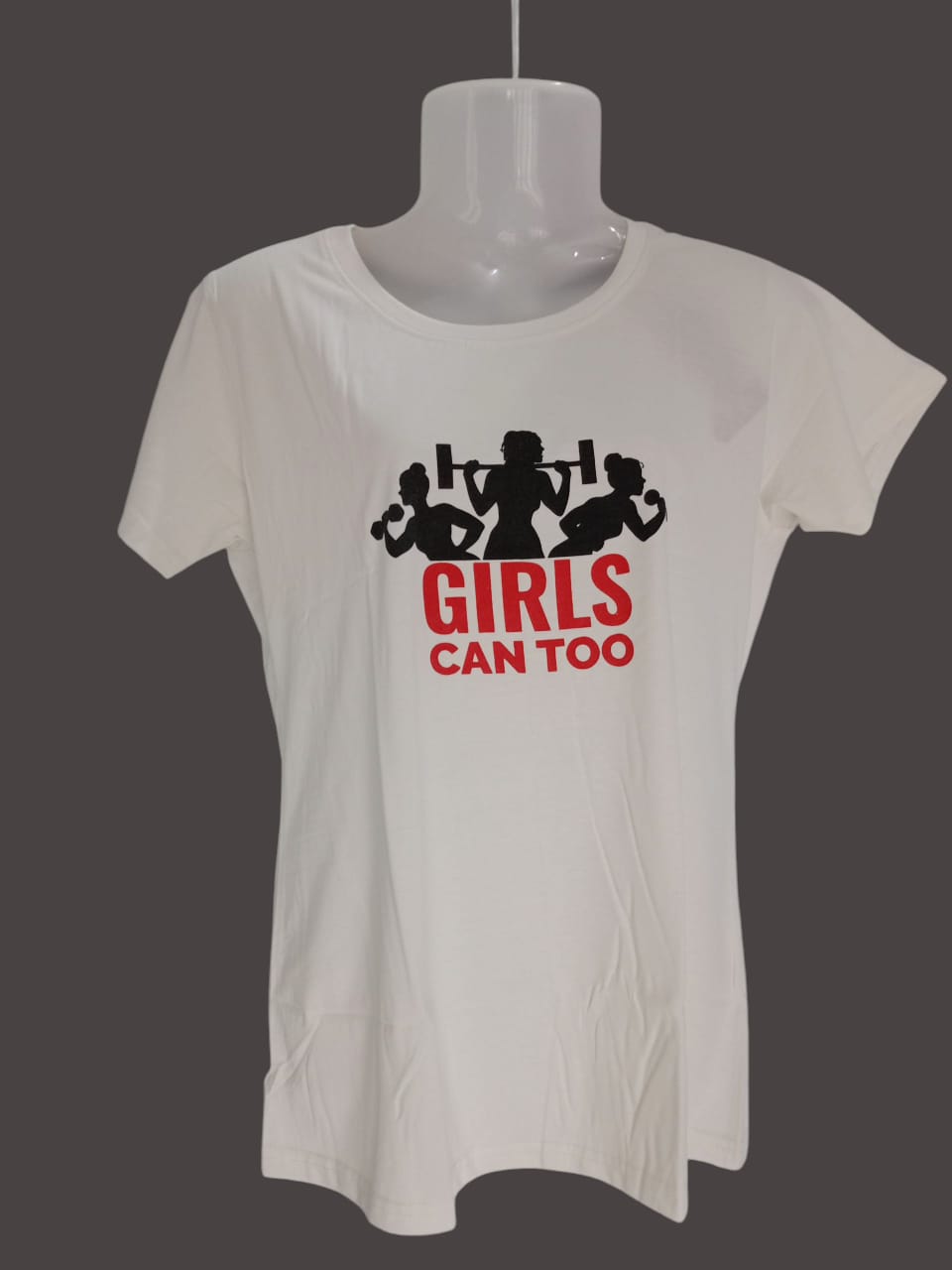 XXL Size Women's White "Girls Can Too" Motivational T-Shirt