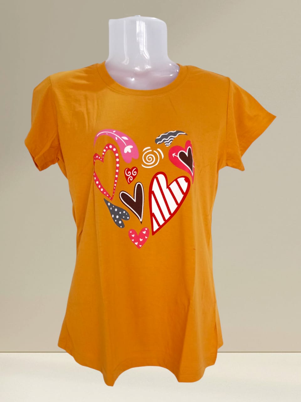 XXL Size Women's Orange Heart Print Graphic T-Shirt