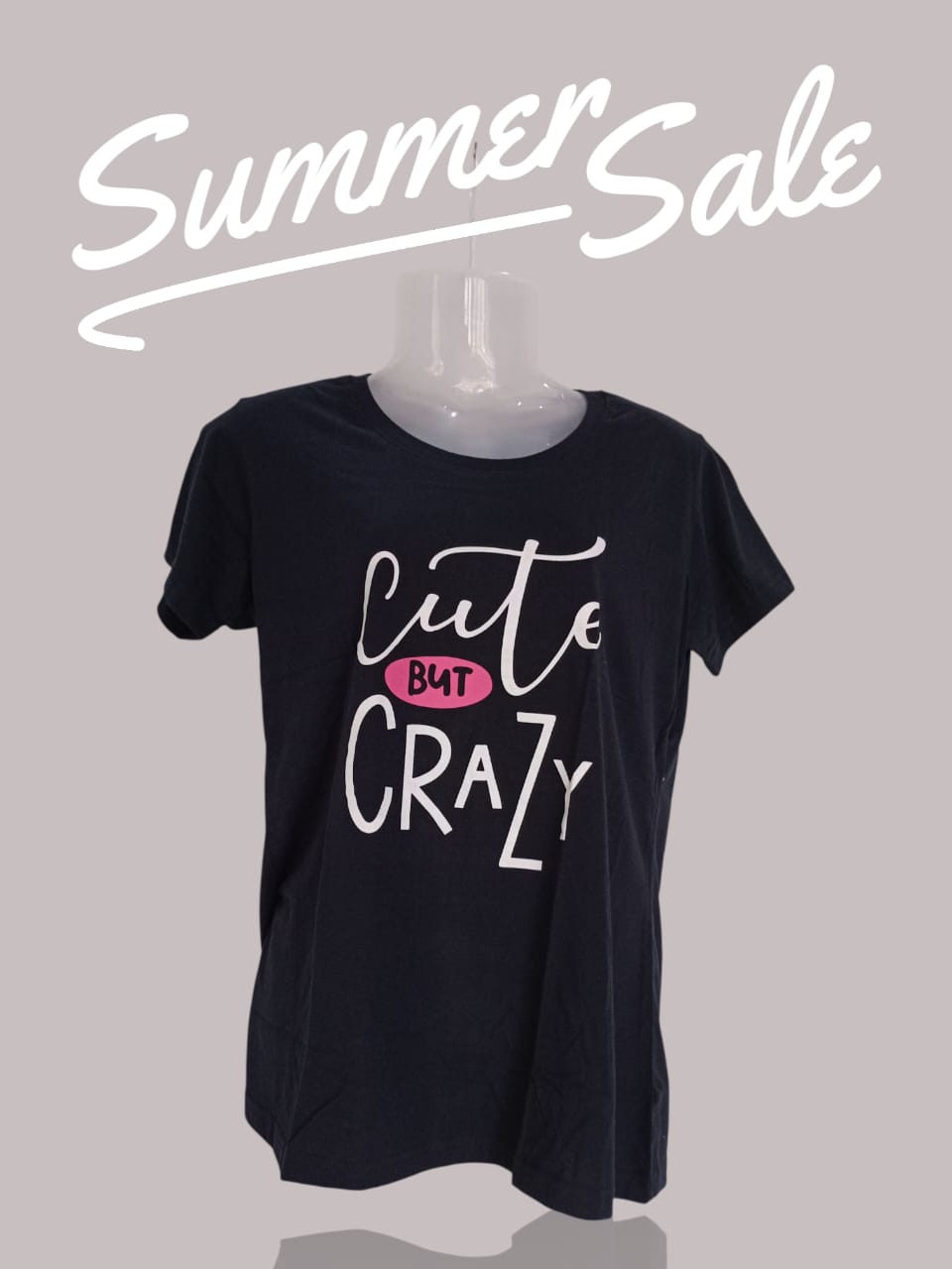 Women's Black "Cute But Crazy" Slogan T-Shirt