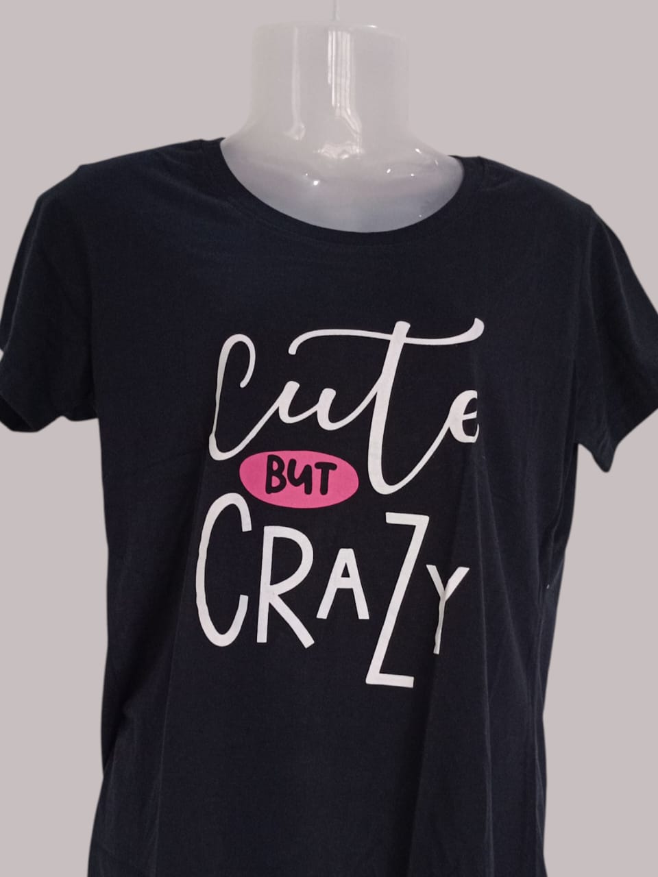 Women's Black "Cute But Crazy" Slogan T-Shirt
