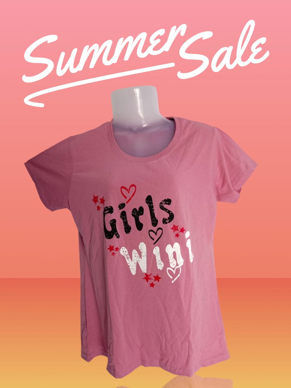 Girls Pink "Girls Win!" Printed Cotton T-Shirt
