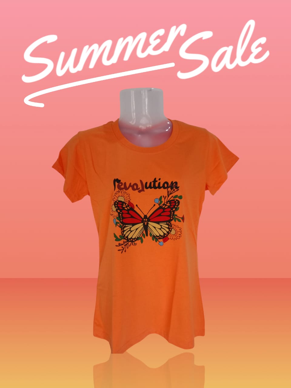 Women's Orange "Revolution Butterfly" Printed Cotton T-Shirt