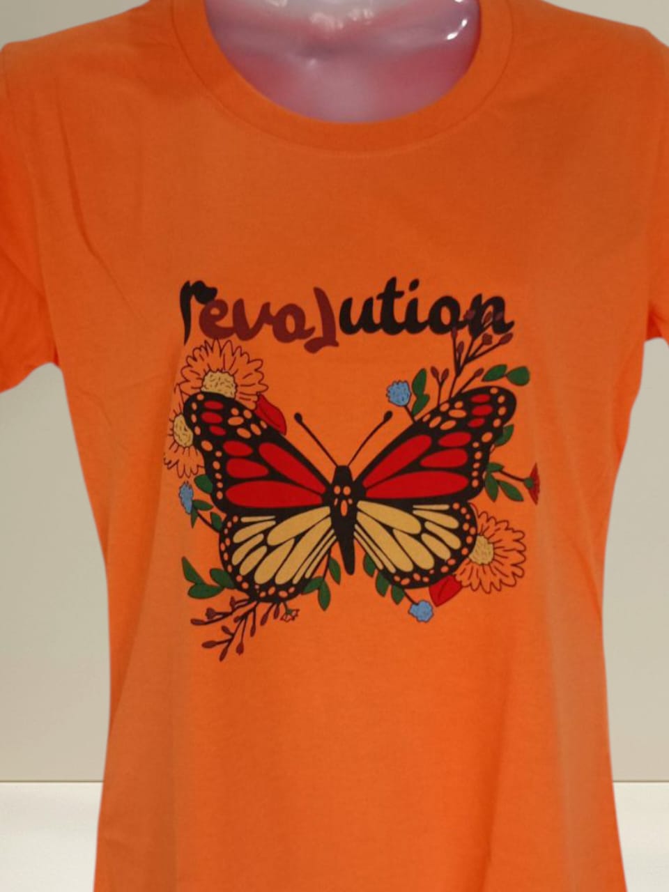 Women's Orange "Revolution Butterfly" Printed Cotton T-Shirt