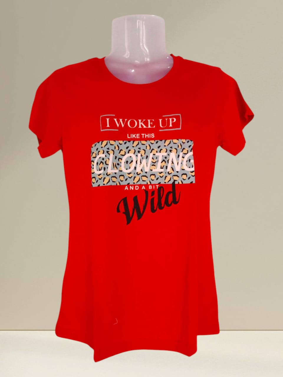 Women's Red "I Woke Up Like This Glowing and a Bit Wild" Printed Cotton T-Shirt