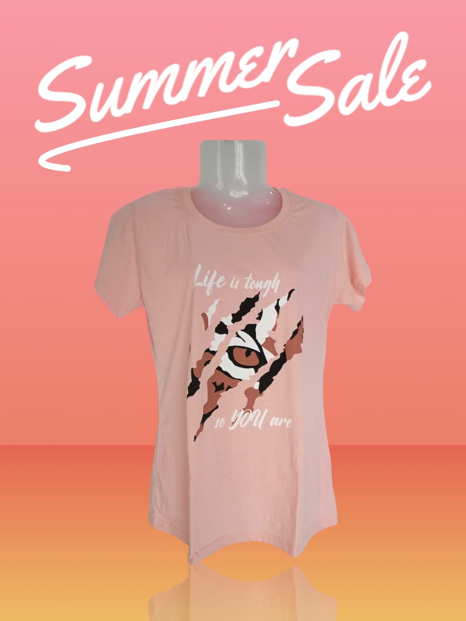 Women's Light Pink "Life is Tough, So You Are" Motivational Printed Cotton T-Shirt