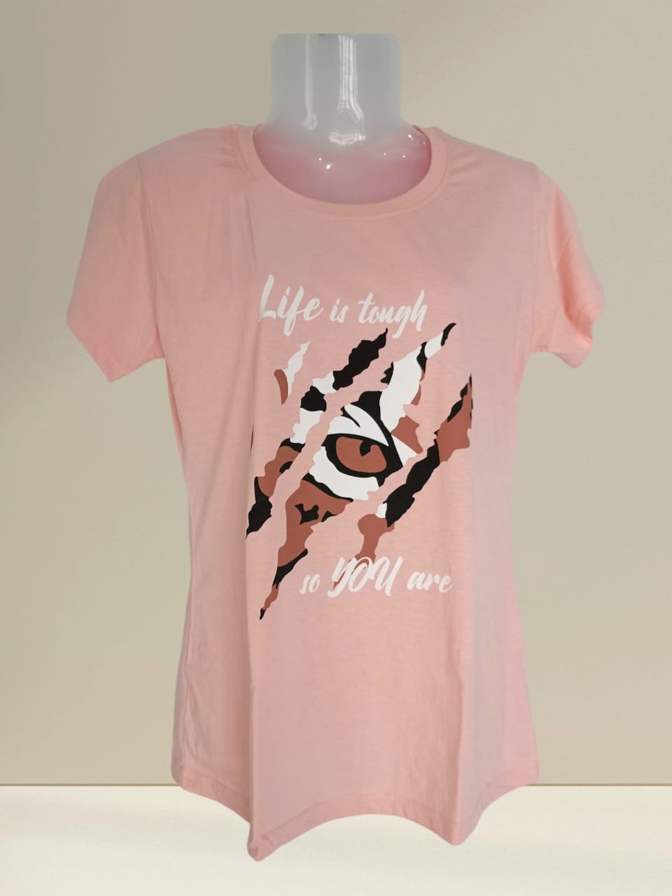 Women's Light Pink "Life is Tough, So You Are" Motivational Printed Cotton T-Shirt