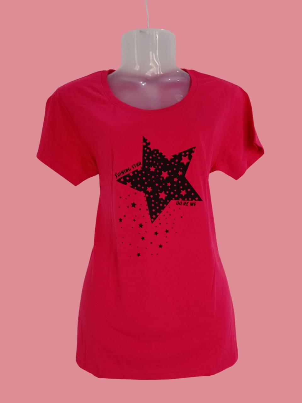 Women's Dark Pink "Shining Star – Do Re Me" Printed Cotton T-Shirt