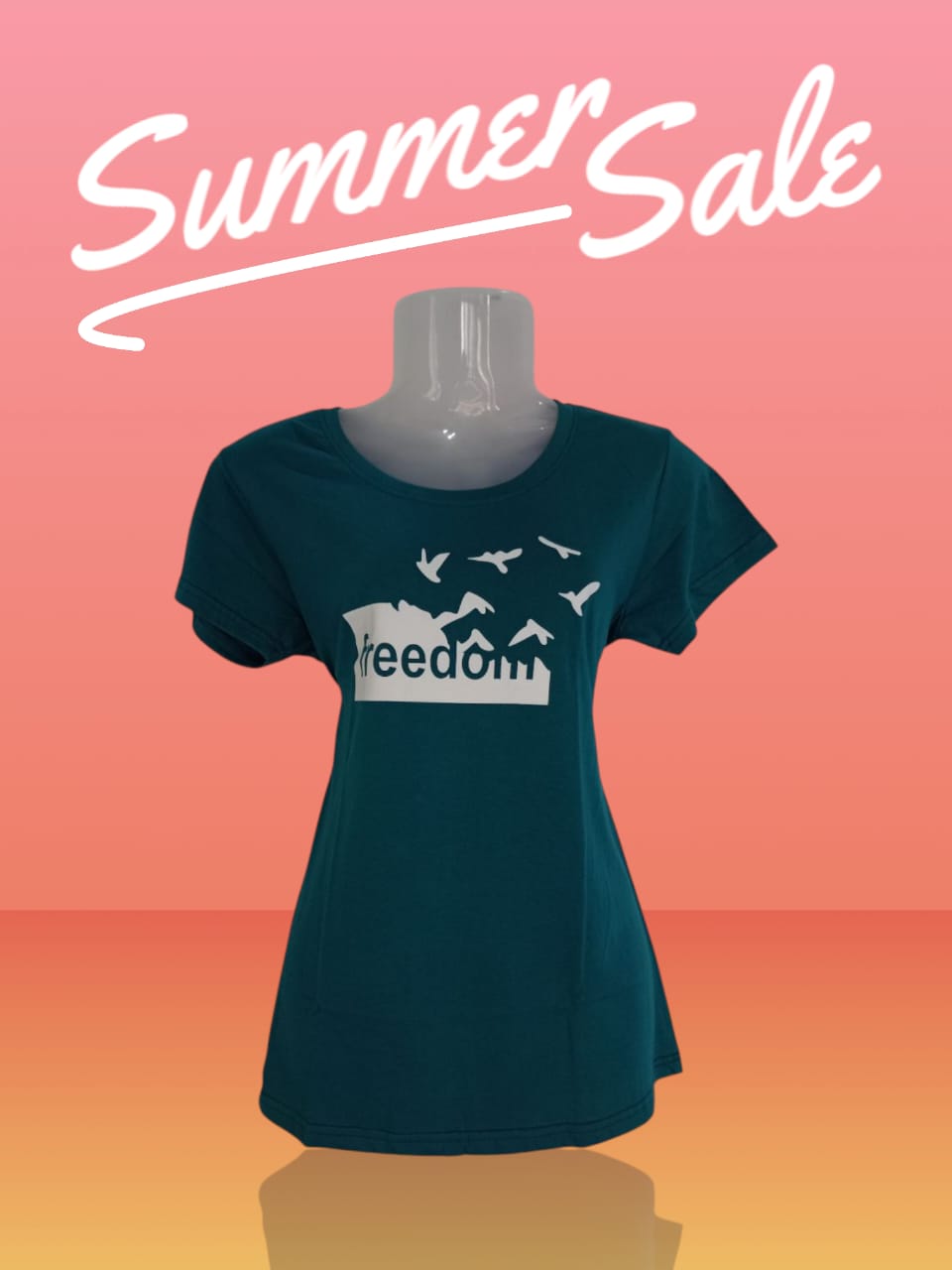 Women's Teal Blue "Freedom Birds" Printed Cotton T-Shirt