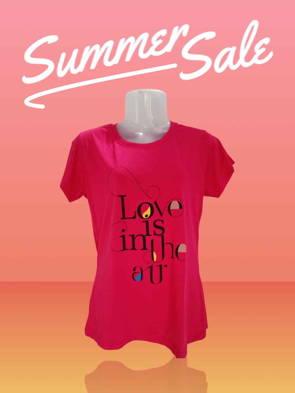 Women's Pink "Love is in the Air" Printed Cotton T-Shirt