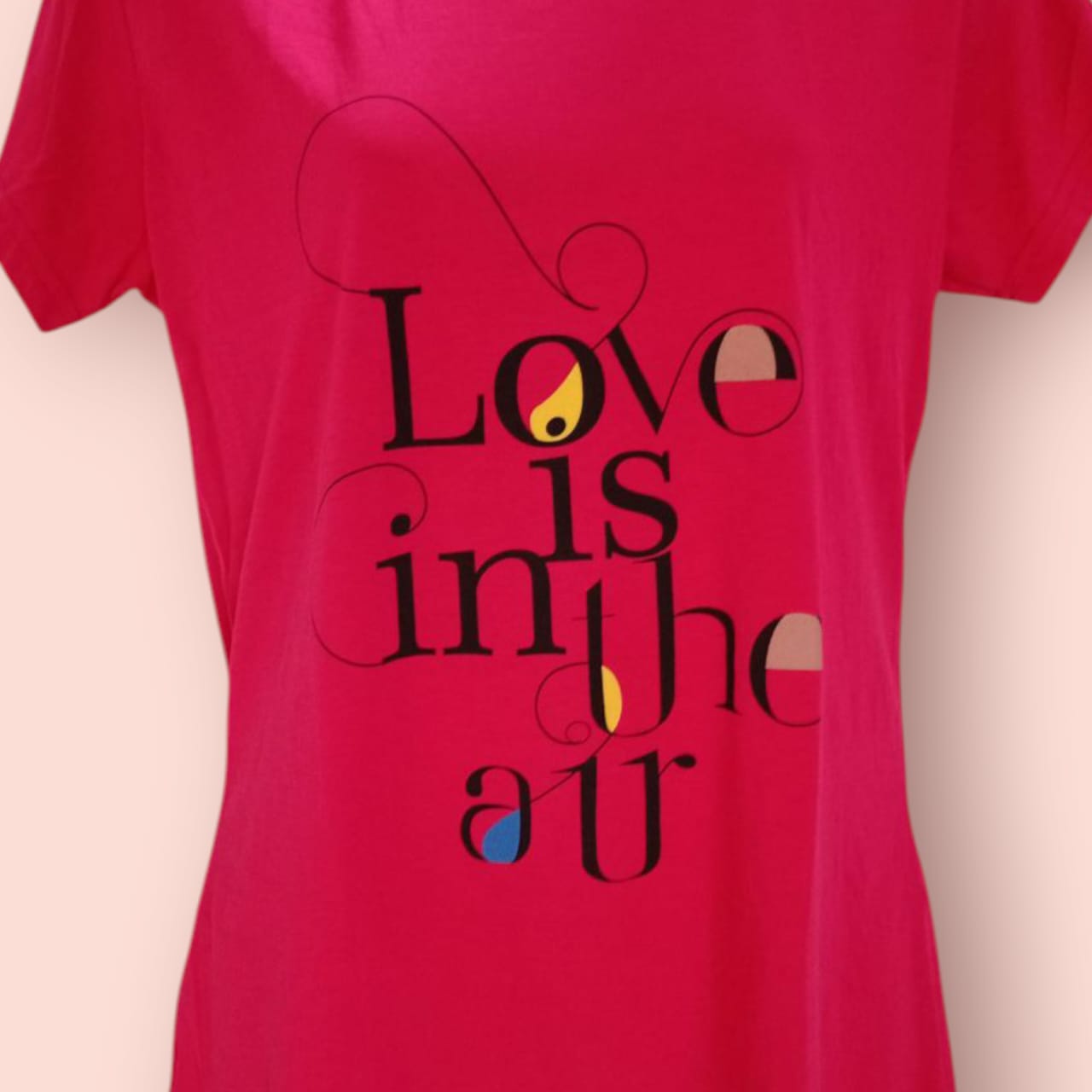 Women's Pink "Love is in the Air" Printed Cotton T-Shirt