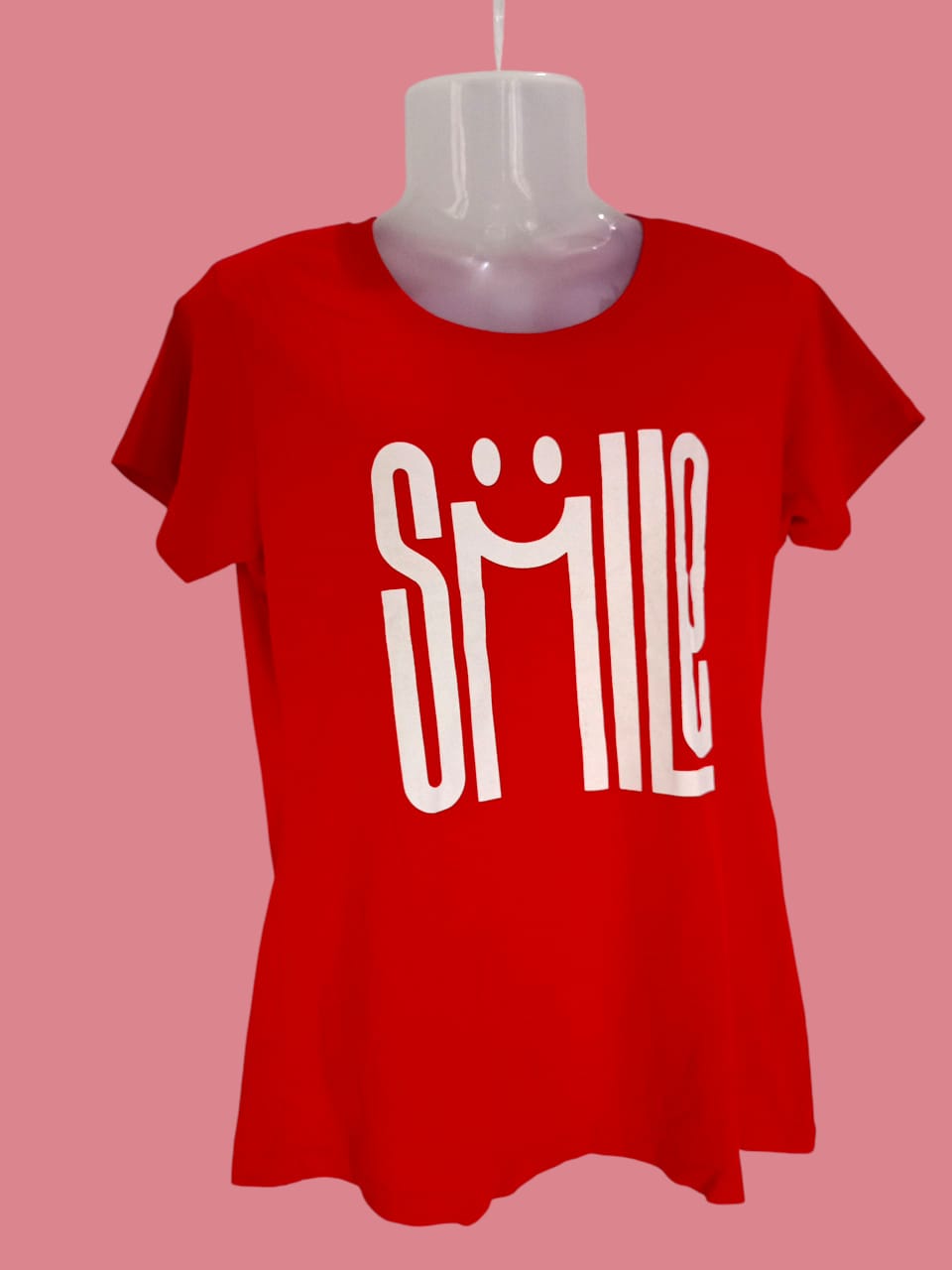 Women's Red "Smile" Printed Cotton T-Shirt