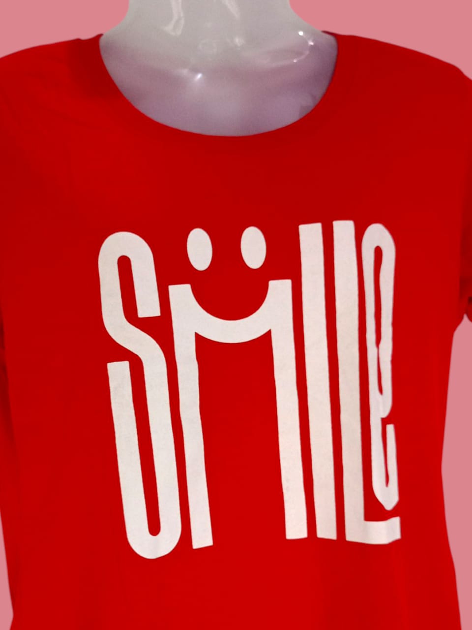 Women's Red "Smile" Printed Cotton T-Shirt