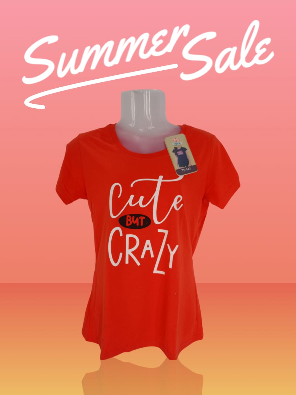 Women's Red Cotton T-Shirt with "Cute But Crazy" Typography Print