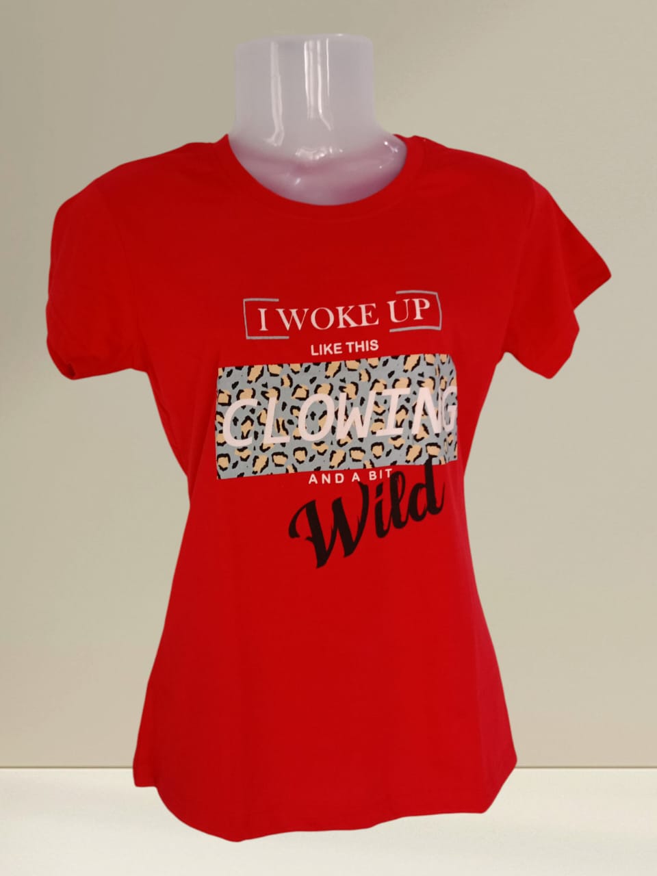 Women's Red Cotton Graphic T-Shirt – "I Woke Up Like This, Glowing and a Bit Wild"
