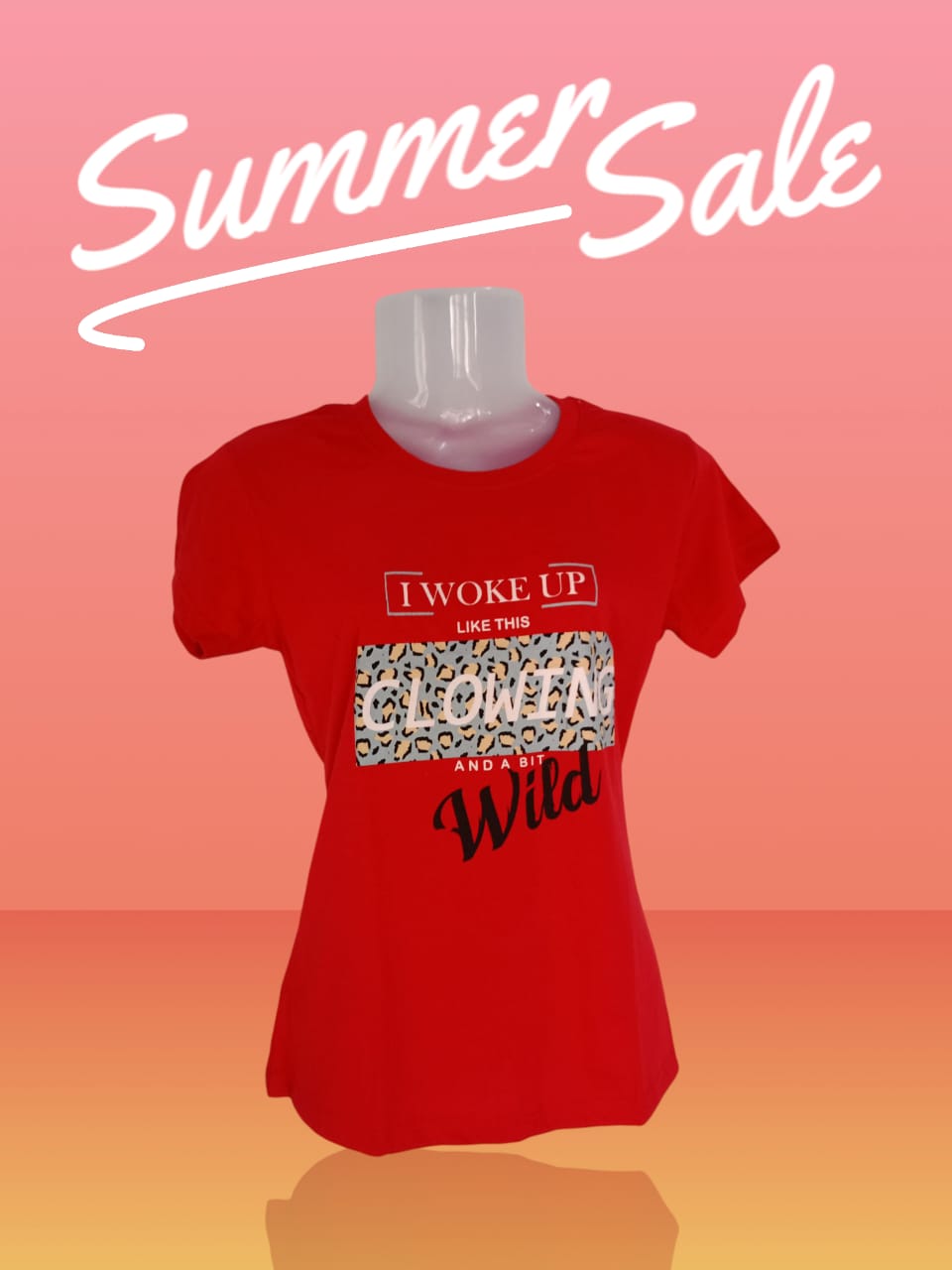 Women's Red Cotton Graphic T-Shirt – "I Woke Up Like This, Glowing and a Bit Wild"