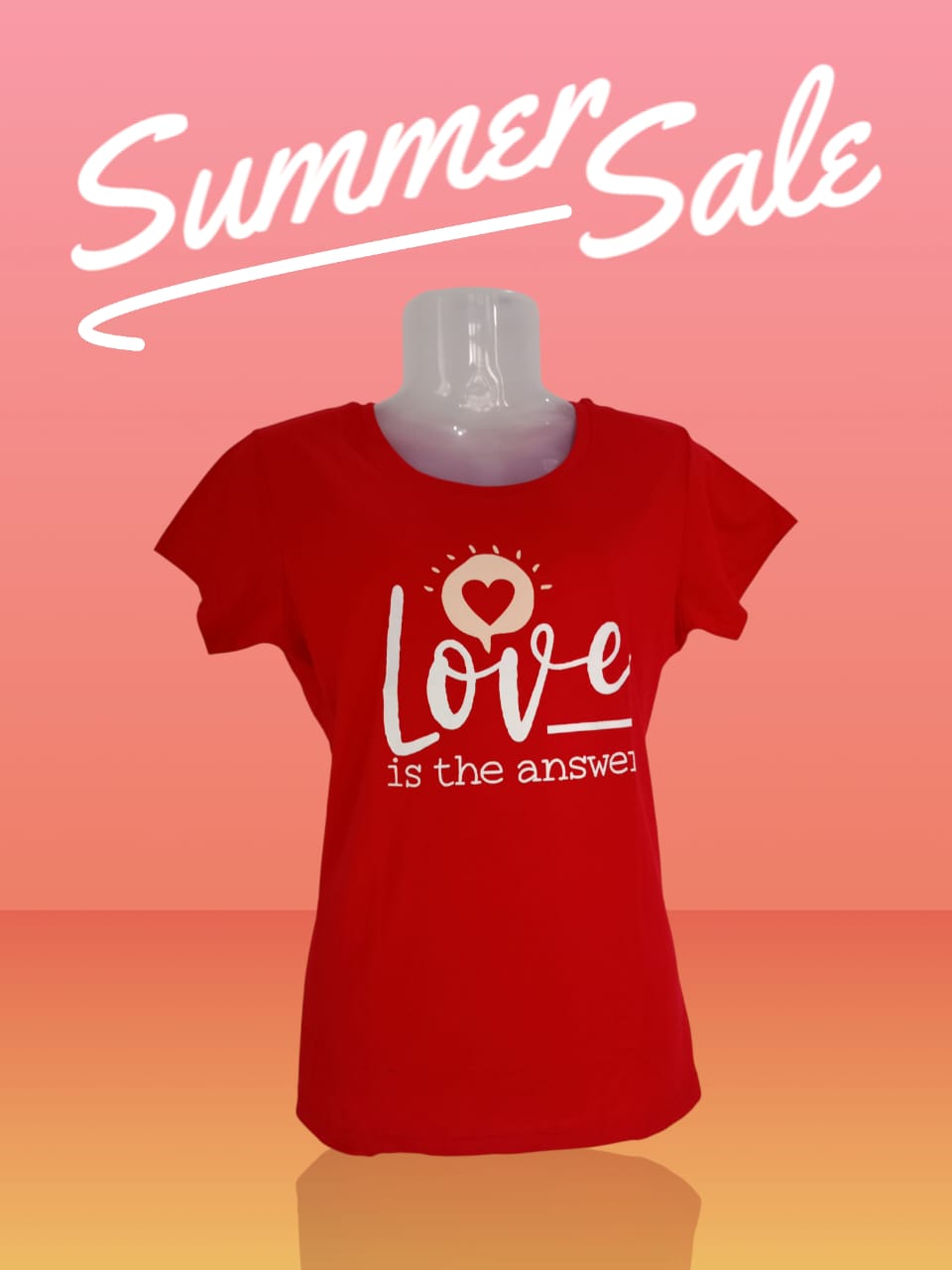 Women's Red Cotton T-Shirt – “Love is the Answer” Heart Print Tee