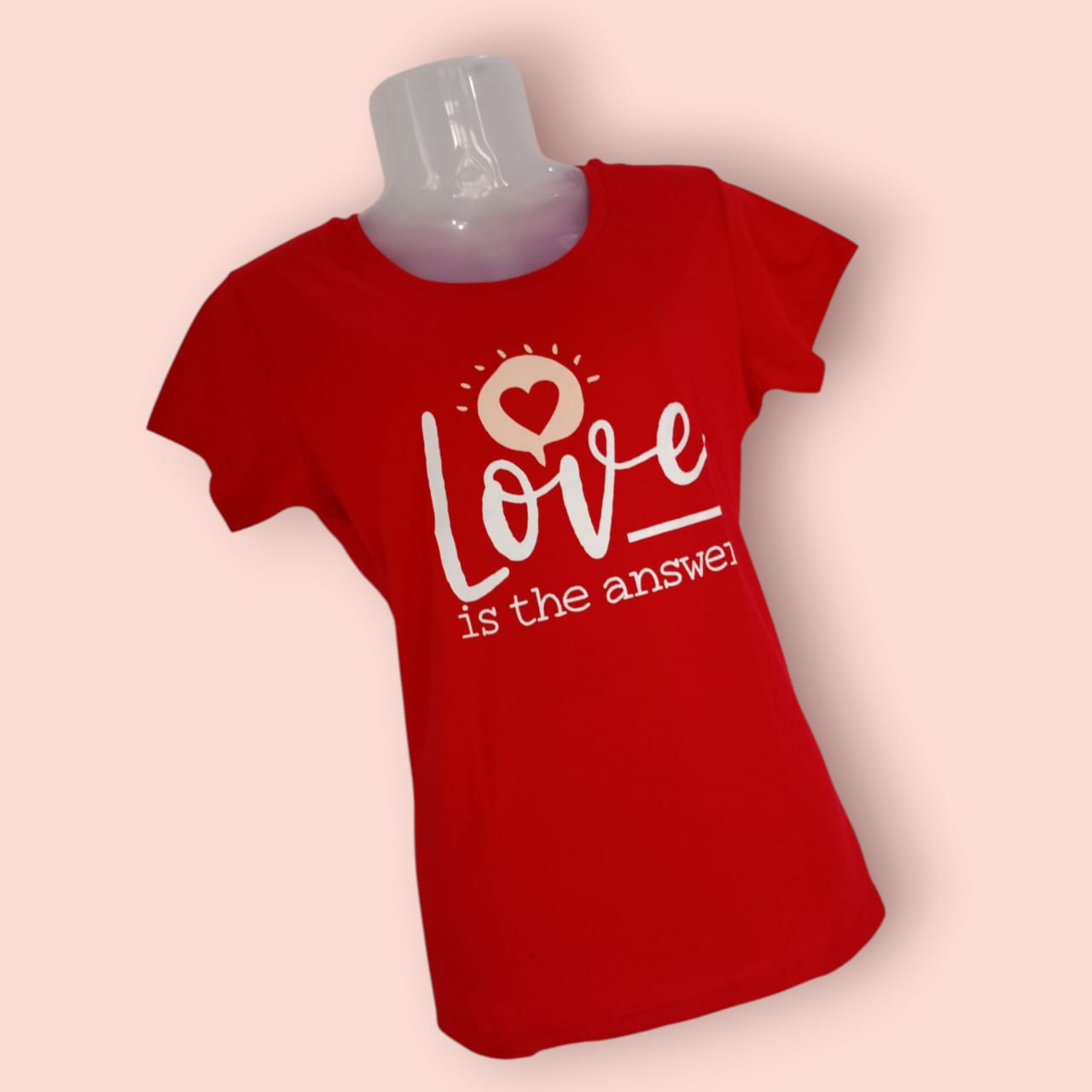 Women's Red Cotton T-Shirt – “Love is the Answer” Heart Print Tee