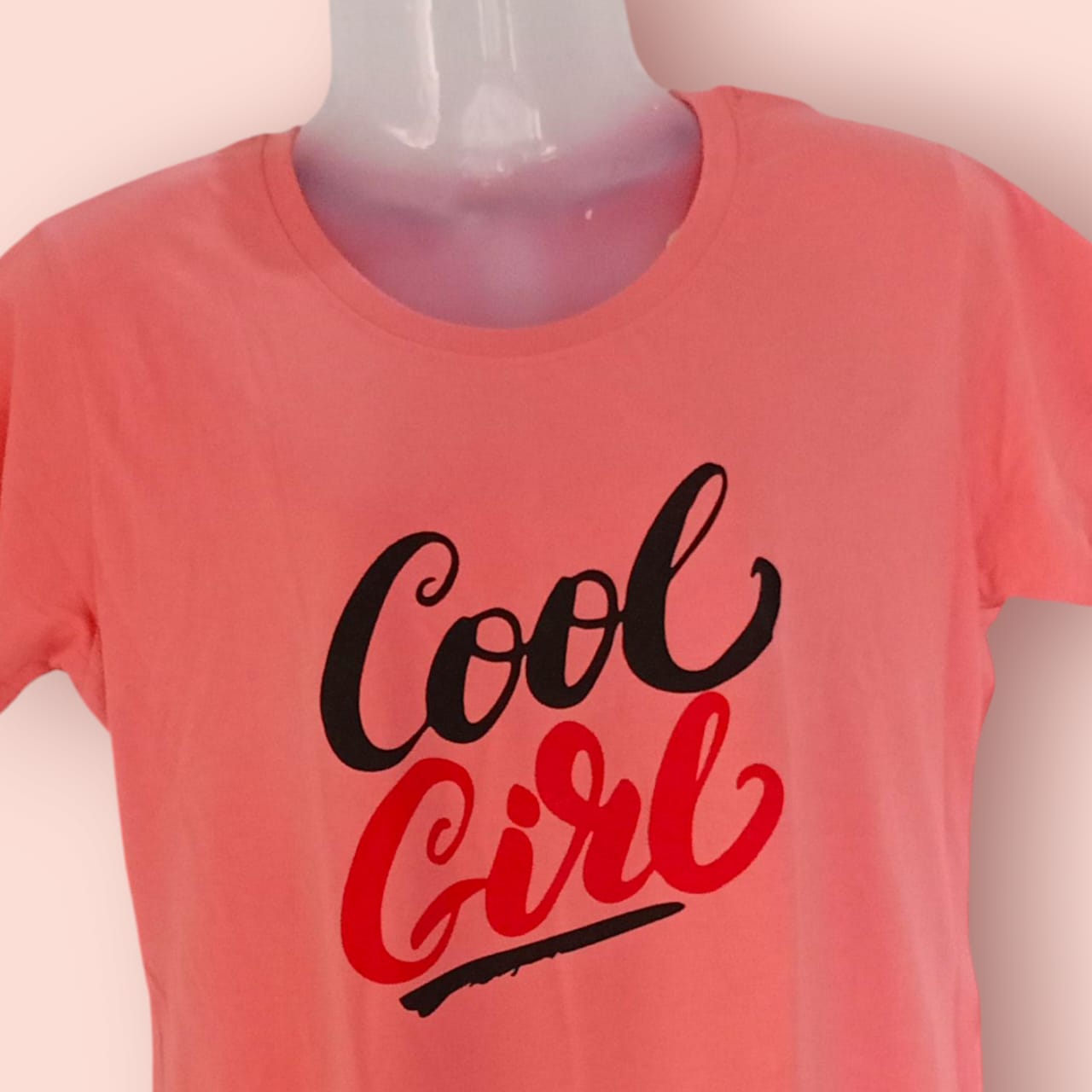 Women's Peach Cotton T-Shirt – “Cool Girl” Bold Slogan Tee